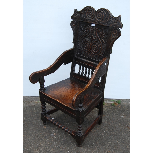 358 - Charles II period oak Wainscot chair, probably South Yorkshire origin, early to mid 17th century, wi... 