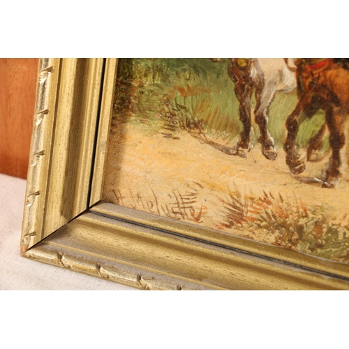 13 - H MELVILLE, Horses pulling logs, a pair of oils on canvas, 19cm x 39cm, gilt frames 26cm x 46cm. (2)... 