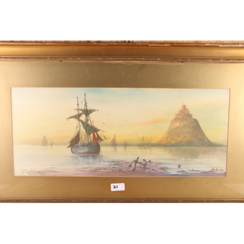 21 - A BUTTS LWS, St Michael's and Fishing Boats, a pair of watercolours, 25cm x 60cm, gilt frames 47cm x... 