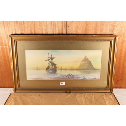 21 - A BUTTS LWS, St Michael's and Fishing Boats, a pair of watercolours, 25cm x 60cm, gilt frames 47cm x... 