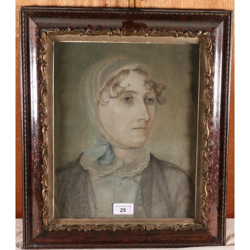 25 - Early 19th century pencil and chalk portrait of a lady, 32cm x 26cm, frame 44cm x 38cm. #172