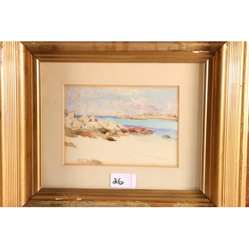 26 - TA, Iona beach scene, watercolour, signed with initials and dated 1906 lower right, 11cm x 16cm, gil... 