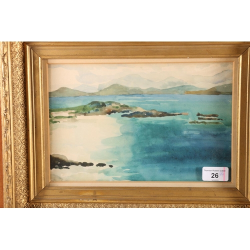 26 - TA, Iona beach scene, watercolour, signed with initials and dated 1906 lower right, 11cm x 16cm, gil... 