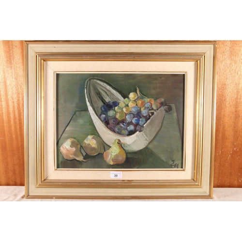 30 - Manner of ERNEST ULLMANN (South African 1900-1975), Still life bowl of fruit, oil on board, signed w... 