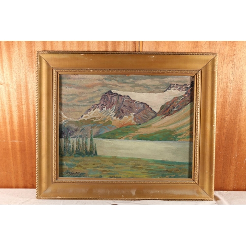 33 - H L HUXTABLE, Canadian Rockies, oil on cork, signed lower right, 34cm x 44cm, gilt frame 49cm x 60cm... 