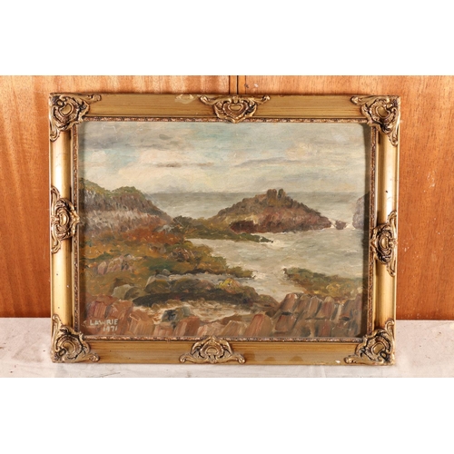 36 - LAWRIE, Coastal scene, oil on board, signed and dated 1971 lower left, 29cm x 39cm, gilt frame 36cm ... 