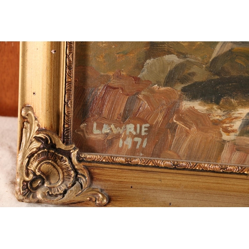 36 - LAWRIE, Coastal scene, oil on board, signed and dated 1971 lower left, 29cm x 39cm, gilt frame 36cm ... 