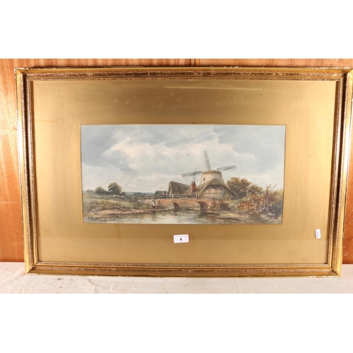 4 - A WATTS, Windmill, watercolour, signed and dated 1909 lower left, 25cm x 57cm, gilt frame 53cm x 83c... 