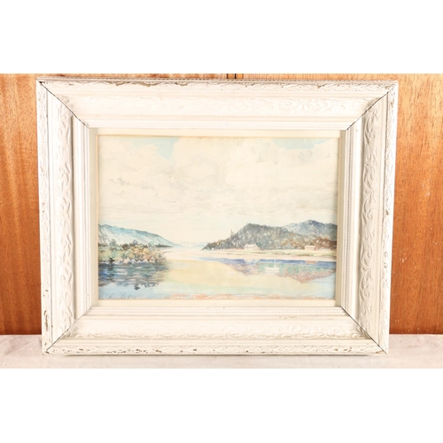 42 - FRANCES FLINT, View down a loch, watercolour, signed and dated '57 lower left, 22cm x 33cm, white fr... 