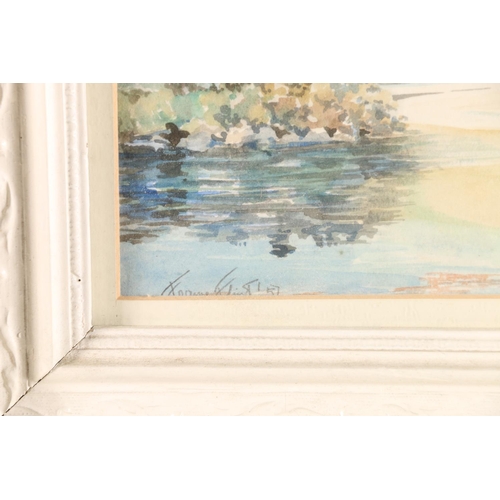 42 - FRANCES FLINT, View down a loch, watercolour, signed and dated '57 lower left, 22cm x 33cm, white fr... 