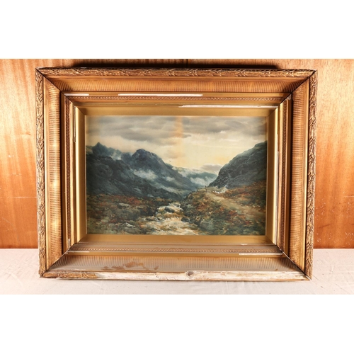 5 - J ROBERTSON, Stream, mountain and clouds, watercolour, signed lower right, 34cm x 52cm, gilt frame 5... 