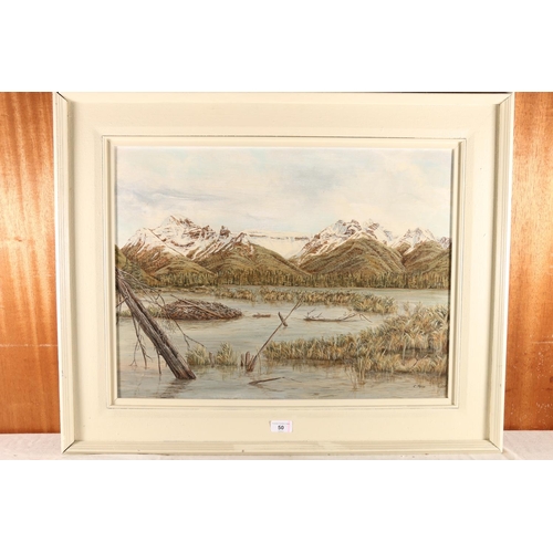 50 - CAROLYN MENU, Beaver's Home, oil on canvas, signed and dated 1977 verso, 45cm x 59cm, frame 65cm x 8... 