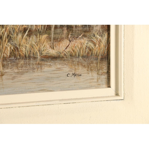 50 - CAROLYN MENU, Beaver's Home, oil on canvas, signed and dated 1977 verso, 45cm x 59cm, frame 65cm x 8... 