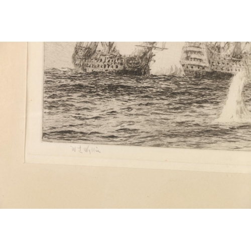 67 - WILLIAM LIONEL WYLLIE RA (British 1851-1931), Duelling ships Battle of Trafalgar, etching, pencil si... 