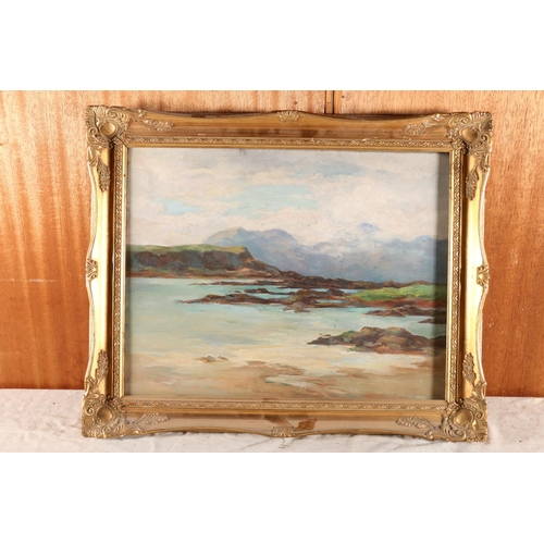 7 - SCOTTISH SCHOOL, Scottish west coast or Hebridean coastal scene, oil on canvas, unsigned, 34cm x 44c... 