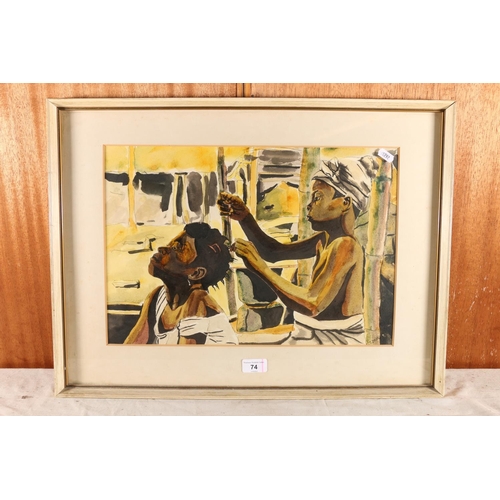 74 - C T DOVE, African barbers, watercolour, signed lower left, 29cm x 44cm, frame 45cm x 60cm.