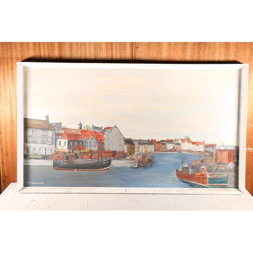 81 - KALIF BALDERSTONE, East Neuk village, oil on board, signed lower left, 59cm x 106cm, frame 63cm x 11... 