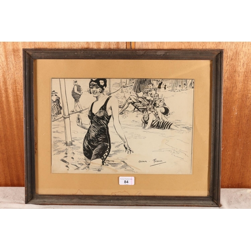 84 - ARTHUR FERRIER, Female bather, ink sketch, signed lower right, 23cm x 35cm, frame 39cm x 49cm. #393