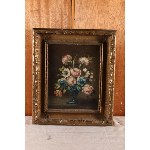 9 - E COLLZOLANI, Still life with vase of flowers, oil on board, signed lower left, 21cm x 18cm, gilt fr... 