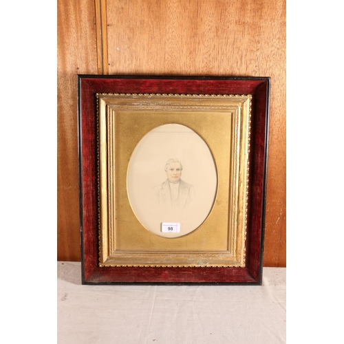 98 - 19TH CENTURY SCHOOL, Portrait of a gentleman, pencil drawing, in gilt frame and further outer frame,... 