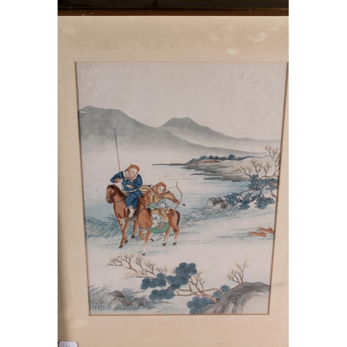 23 - CHINESE SCHOOL, set of four watercolours: Rabbit Hunting; Bird Hunting; Leopard Hunting; and Boar Hu... 