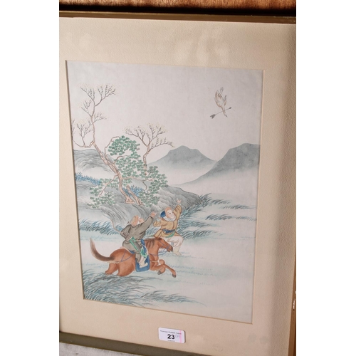 23 - CHINESE SCHOOL, set of four watercolours: Rabbit Hunting; Bird Hunting; Leopard Hunting; and Boar Hu... 