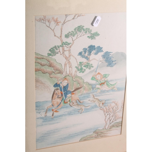 23 - CHINESE SCHOOL, set of four watercolours: Rabbit Hunting; Bird Hunting; Leopard Hunting; and Boar Hu... 