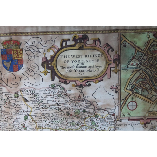 93 - Map of West Riding of Yorkshire after JOHN SPEEDE titled 'The West Ridinge of Yorkshyre', 38cm x 51c... 