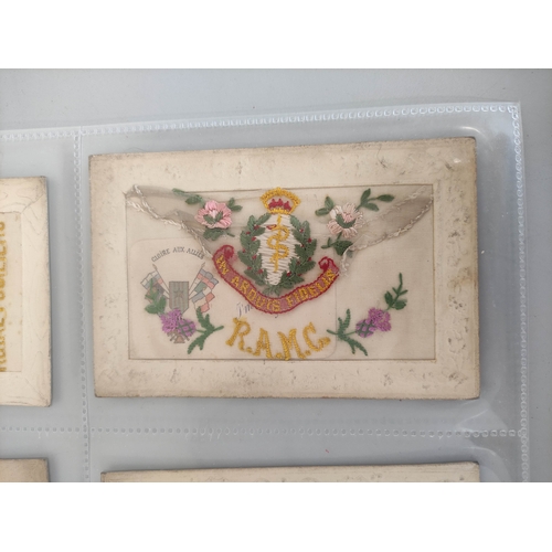 198 - WW1. Silk postcards to include examples from the Royal Fusiliers, RAMC, Royal Field Artillery, among... 