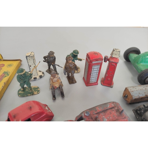 4 - Collection of vintage die-cast and plastic model vehicles and figures, all in play worn condition. T... 