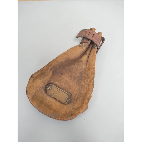 266 - Gilsland Railway. 19th century leather Railway pursers / fare pouch with brass plaque inscribed B.R ... 