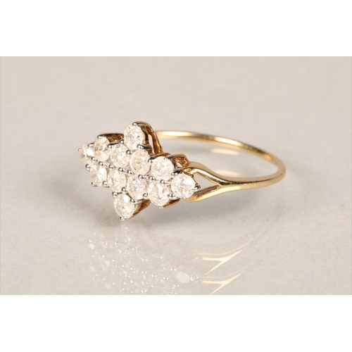 100 - Ladies 9k yellow gold diamond cluster ring, ring size Q