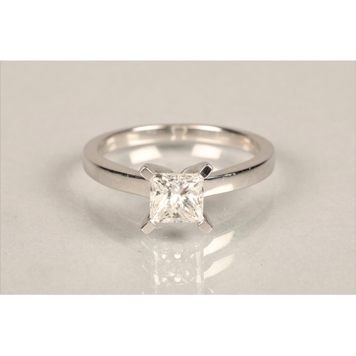 101 - Ladies 18ct white gold diamond solitaire ring, princess cut 0.5 carat diamond set on an 18ct white g... 