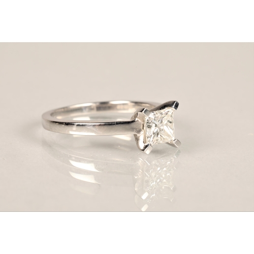 101 - Ladies 18ct white gold diamond solitaire ring, princess cut 0.5 carat diamond set on an 18ct white g... 