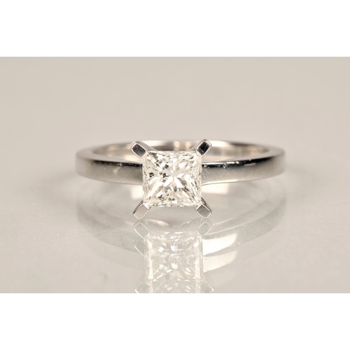 101 - Ladies 18ct white gold diamond solitaire ring, princess cut 0.5 carat diamond set on an 18ct white g... 