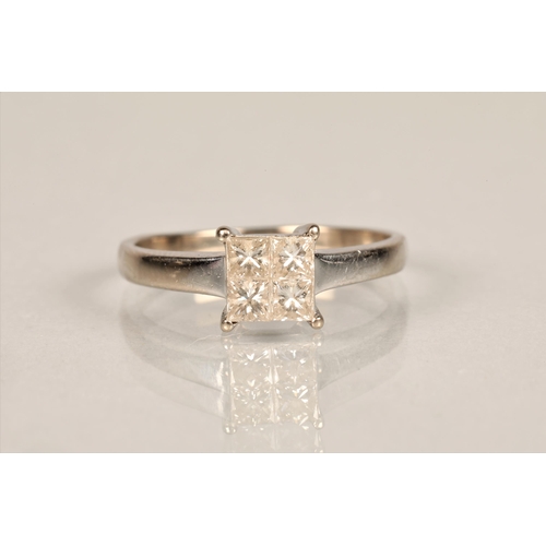 103 - Ladies 18ct white gold four stone diamond ring in a square setting, ring size K/L