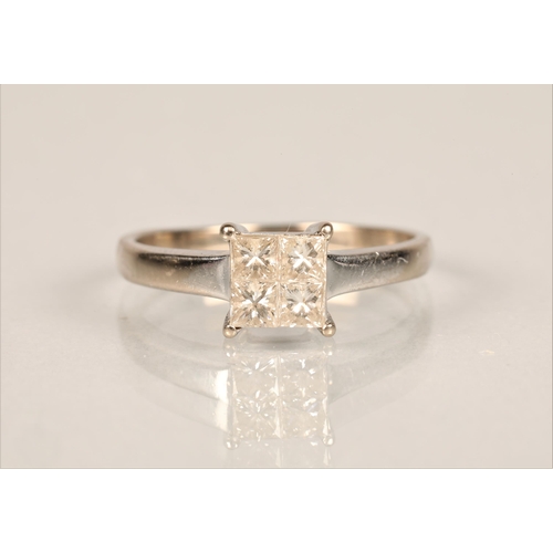 103 - Ladies 18ct white gold four stone diamond ring in a square setting, ring size K/L