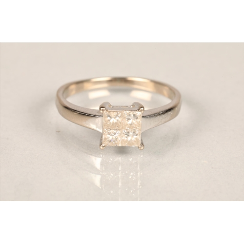 103 - Ladies 18ct white gold four stone diamond ring in a square setting, ring size K/L