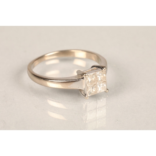 103 - Ladies 18ct white gold four stone diamond ring in a square setting, ring size K/L