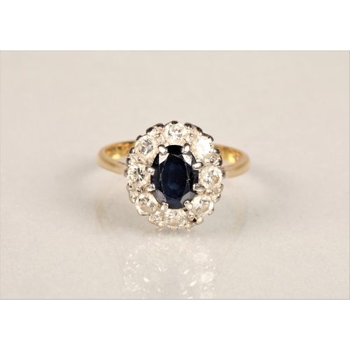 105 - Ladies 18ct gold diamond & sapphire ring, set on an 18ct yellow gold shank, ring size N/O