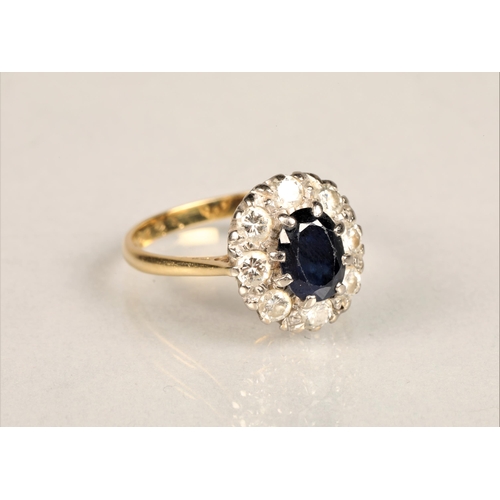 105 - Ladies 18ct gold diamond & sapphire ring, set on an 18ct yellow gold shank, ring size N/O