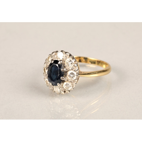 105 - Ladies 18ct gold diamond & sapphire ring, set on an 18ct yellow gold shank, ring size N/O