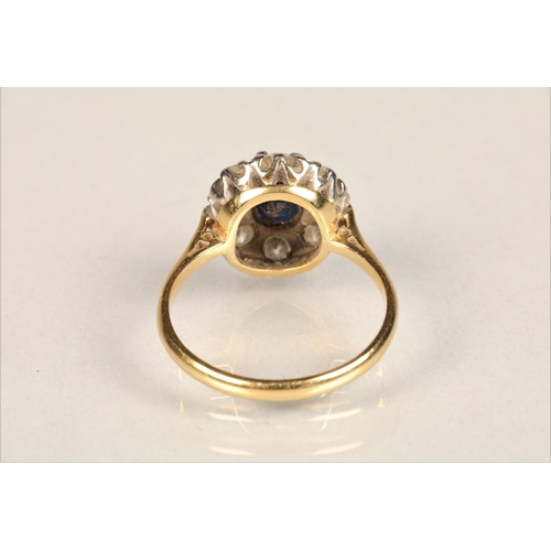 105 - Ladies 18ct gold diamond & sapphire ring, set on an 18ct yellow gold shank, ring size N/O