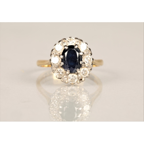 105 - Ladies 18ct gold diamond & sapphire ring, set on an 18ct yellow gold shank, ring size N/O