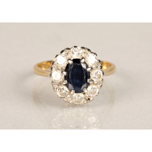 105 - Ladies 18ct gold diamond & sapphire ring, set on an 18ct yellow gold shank, ring size N/O