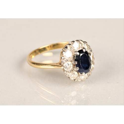 105 - Ladies 18ct gold diamond & sapphire ring, set on an 18ct yellow gold shank, ring size N/O