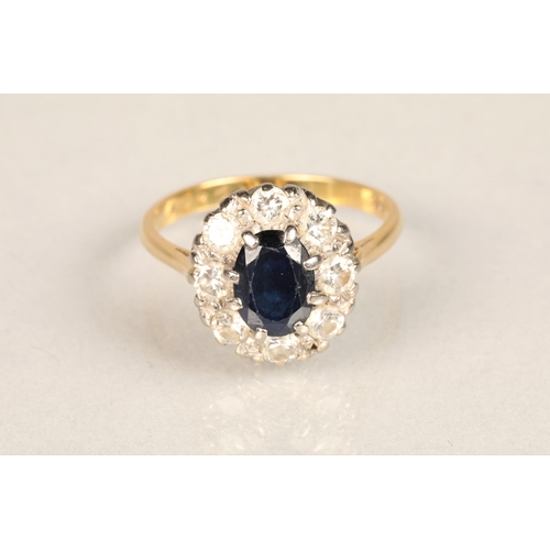 105 - Ladies 18ct gold diamond & sapphire ring, set on an 18ct yellow gold shank, ring size N/O