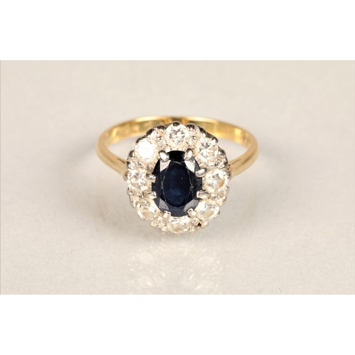 105 - Ladies 18ct gold diamond & sapphire ring, set on an 18ct yellow gold shank, ring size N/O