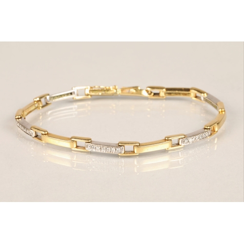 114 - Ladies 18ct white & yellow two-tone gold bracelet, set with diamond chips, length 19cm, weight 1... 