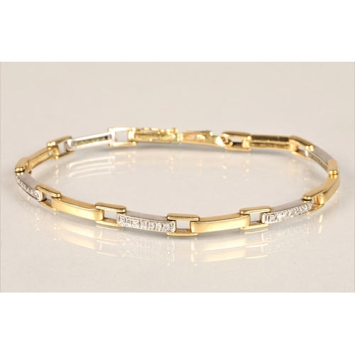 114 - Ladies 18ct white & yellow two-tone gold bracelet, set with diamond chips, length 19cm, weight 1... 